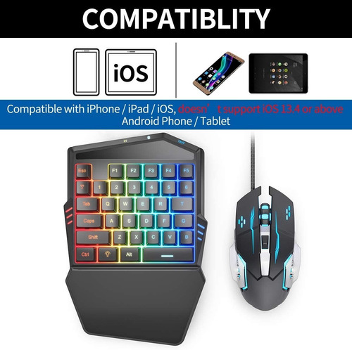 Imagen 7 de 7 de Kit Mouse Y Teclado Gamer Para Celular iPhone Ios Android