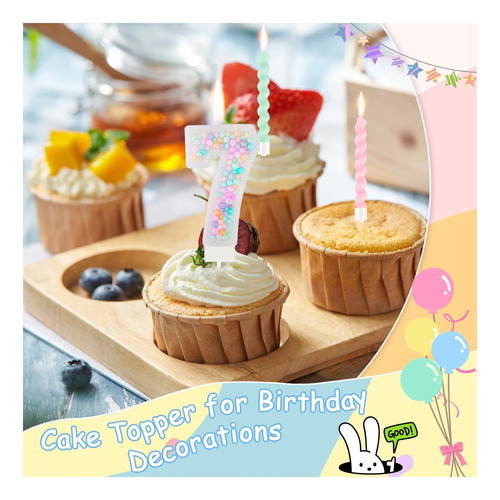 Rainbow Número 7 Vela De Cumpleaños 3d Macaron Glitter 7 De