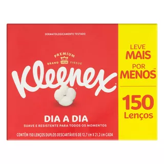 Lenços de papel descartáveis Kleenex Dia a Dia Suave Folha Dupla em caixa 150 u