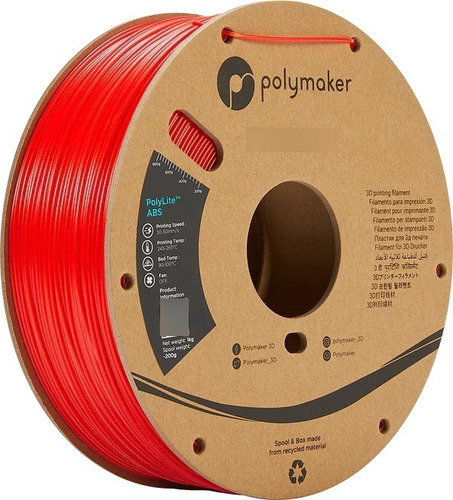 Filamento Abs Polymaker Polylite 1.75mm 1kg Color Rojo