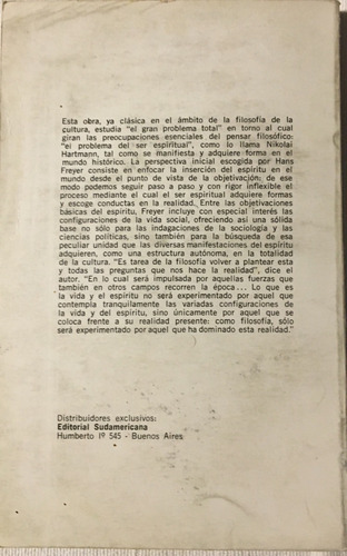 Libro Teoria Del Espiritu Objetivo Hans Freyer Ed. Sur
