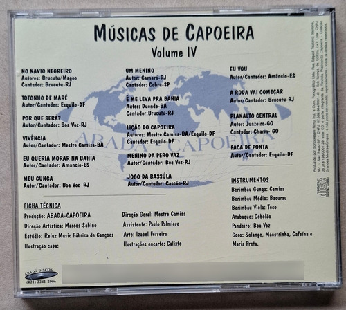 Cd Músicas De Capoeira Vol Iv Mestre Camisa Abadá Capoeira Estandar (Usado)