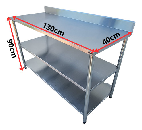 Mesa Bancada 130x40 Aço Inox 2 Prateleiras Com Espelho