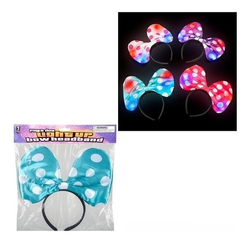 12 Diademas De Moño Con Luz De Tela Fiesta Led Minnie 