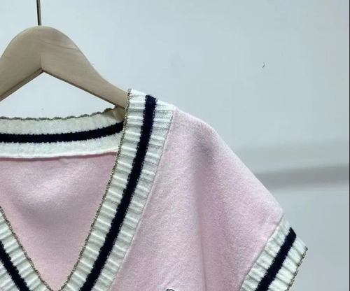 Chaleco Suéter De Punto Bordado A Rayas Para Mujer