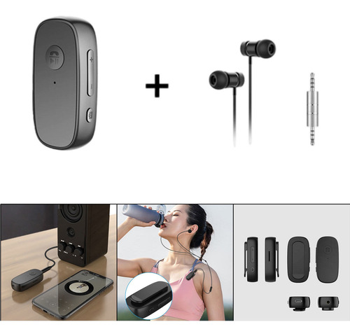 Juego De Adaptador De Audio Y Música Negro Con Auricular