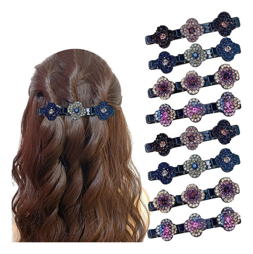 8 Glittering Crystal Stone Braided Hair Clips