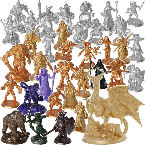 Kit Gold 35 Miniaturas Rpg Dragons D&d Dnd Ded C/ Acessórios