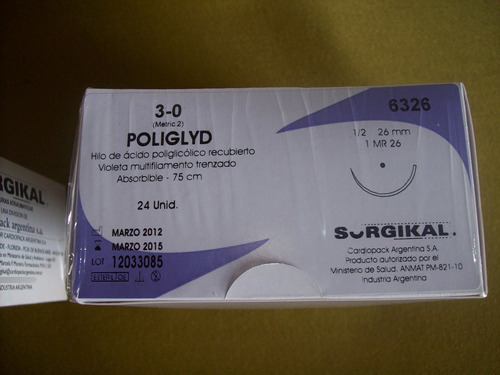 Sutura Quirurgica Acido Poliglicolico 3-0 C/1 Aguja De 26 Mm