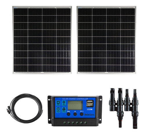 2 X Paneles Solares 100wp + R 20a + Mc4 Branch + Mc4 Cable 8