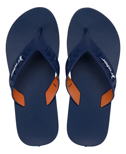 Chinelo Rider azul com detalhes em laranja