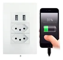 Comprar Tomada Usb Elétrica Dupla 10a Carregador Usb 4x2 De Embutir