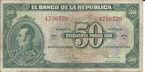Colombia 50 Pesos, 1 Enero 1953