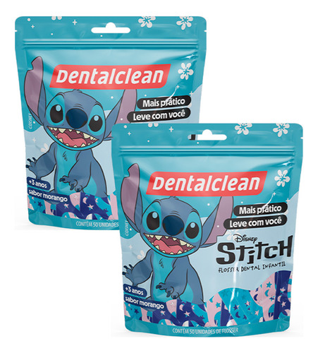 Kit 2 Flosser Fio Dental Haste Stitch Infantil Dentalclean
