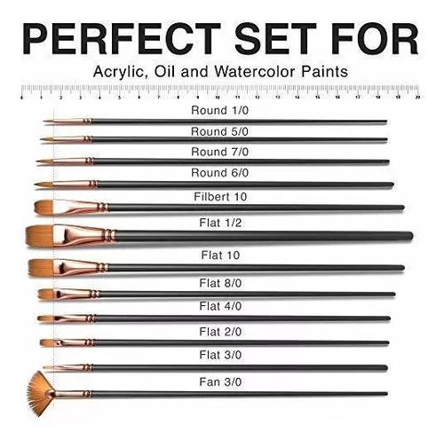 Professional Artist Paint Brush Set of 12 - Painting Brushes Kit for Kids, Adults Fabulous for Canvas, Watercolor & Fabric - for Beginners