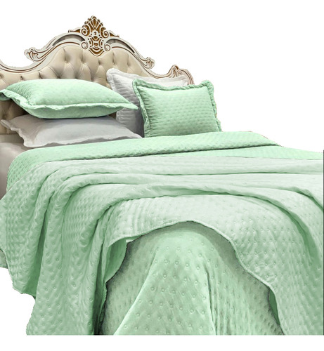 Kit Colcha Casal 3 Peças Dupla Face Verde Claro Algodão Luxo Cor Verde-claro Liso