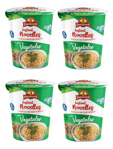 Pasta Instantánea Cup Sabor Vegetales Emigrante 65 Grs X 4 U
