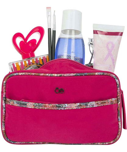 Cloe - Cosmetiquera Mediana Textil Para Mujer Color Magenta Diseño De La Tela Liso