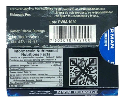 Imagen 2 de 2 de Power Man 4 Tabletas De 500 Mg Original