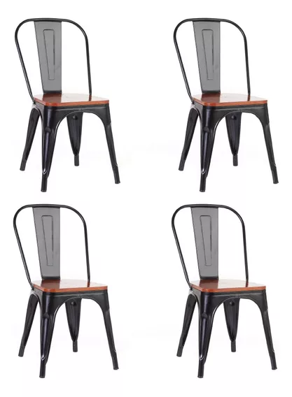 Silla Tolix Asiento De Madera Moderna Set X4 Gardenlife