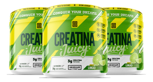 Kit 3x Creatina Juicy - 210g - Iridium Labs Sabor Limão