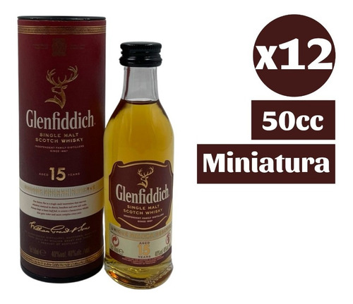 12x Miniatura 50cc Whisky Glenfiddich 15 Años Single Malt