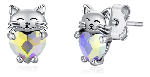 Aretes De Plata De Ley 925 Con Diseno De Gato De Animales Li