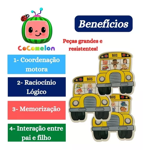 Jogo Bus Bingo Infantil Cocomelon Ônibus Peças Em Madeira Nf