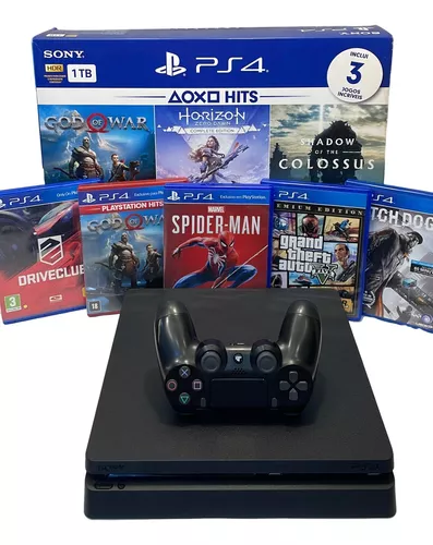 Console PS4 1TB + Jogo Spider-Man + Horizon Zero Dawn + Ratchet & Clank + 2  controles Pretos Console PS4 1TB + Jogo Spider-Man + Horizon Zero Dawn +  Ratchet & Clank +