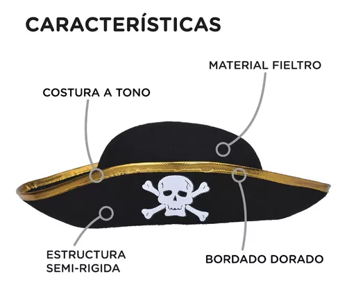 Gorro Pirata Redondo Estándar,unisex Borde Dorado O Plateado