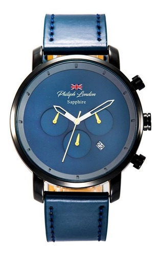Relógio Philiph London Masculino Pl80109612m Az Safira Black