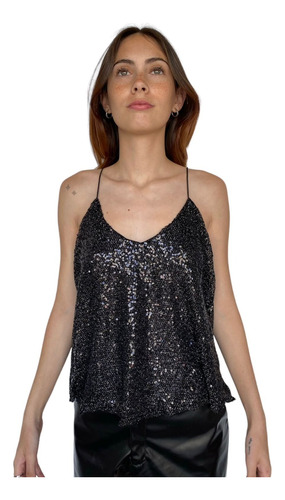 Musculosa Blusa Suelta Lentejuelas Paillette Noche Fiesta