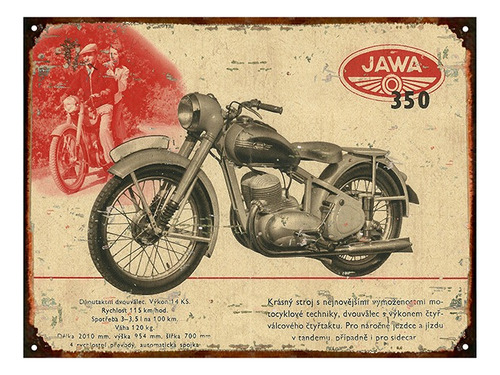 Cartel Chapa Publicidad Antigua Jawa 350 X299