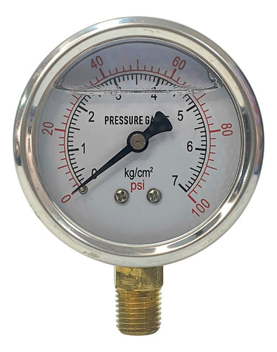 Manômetro Vertical Rosca 1/4 Npt 100 Psi 7 Bar Glicerina Ino