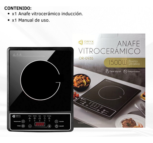 Anafe Eléctrico Inducción 1 Hornalla 1500w Vitrocerámico Negro