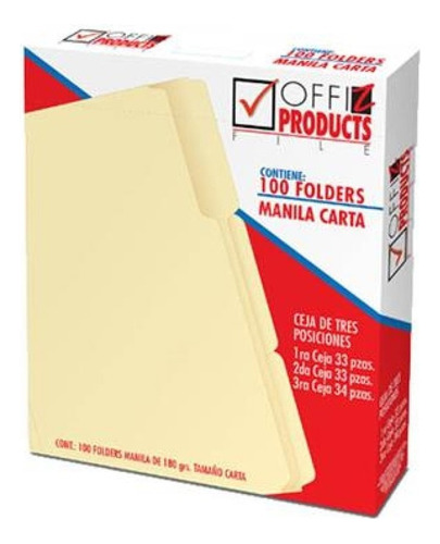 Folder Offiz Manila Carta 3 Pocisiones C/100 - Py1073 /vc