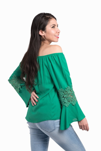 Imagen 3 de 3 de Blusa Campesina Manga Larga Con Aplicacion