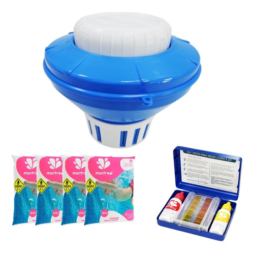 Clorador Flutuante Sodramar 4 Tripla Ação + Kit Teste