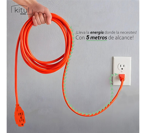 Extensión Eléctrica Multi Contacto Doméstica 5 Metros Uso Rudo Color Naranja