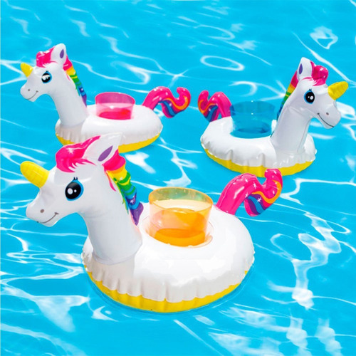 Inflable Para Alberca Piscina Portavasos Unicornio 3pz Intex