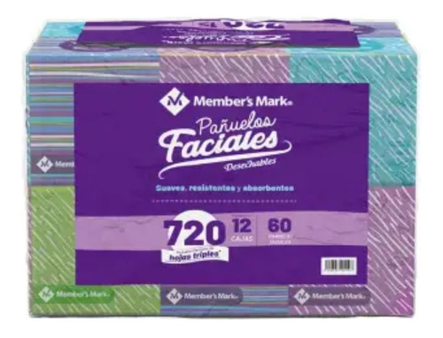 Pañuelos Faciales Member's Mark 12 Cajas Con 60 Pzas C/u Member's Mark Faciales en caja - pack x 12 x 60 unidades c/u