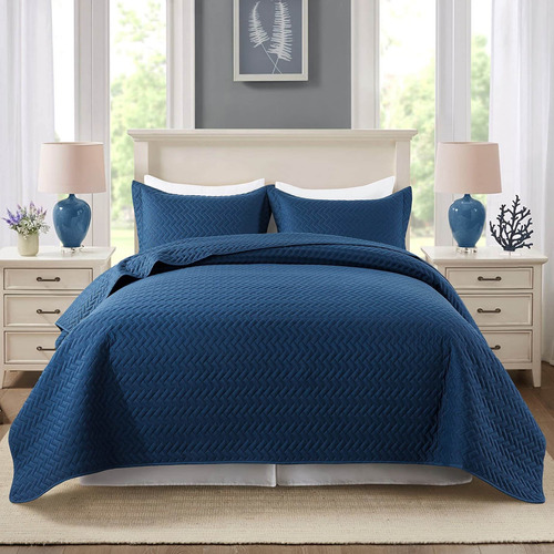 Downcool Ultrasonic Navy Quilt Sets Twin With 1 Sham 2 Piece