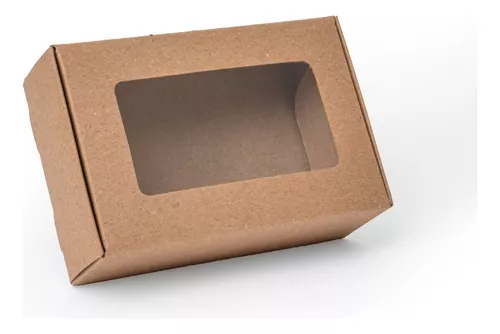 Caja de cartón con tapa y ventana 700 cc 16x12x5 cm kraft