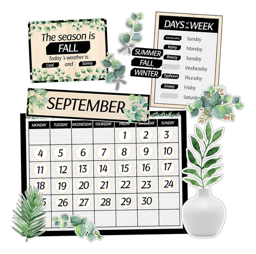 Classroom Calendar  In Board Set Greenery Calendar Set ...