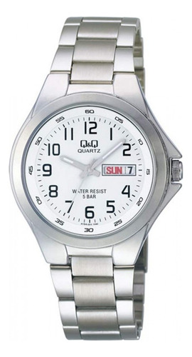 Reloj Hombre By Q&q Doble Calendario Sumergible Plateado