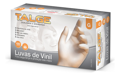 Luva De Vinil G Sem Pó Talge Com 100 Un