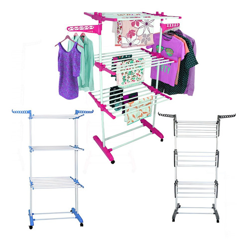 Tender Ropa Tendero Vertical Plegable Alas Reforzado Grande Color Rosa