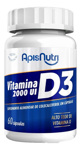 Vitamina D3 2000ui 100% Puro - 60 Cápsulas 280mg Apisnutri Sabor Natural