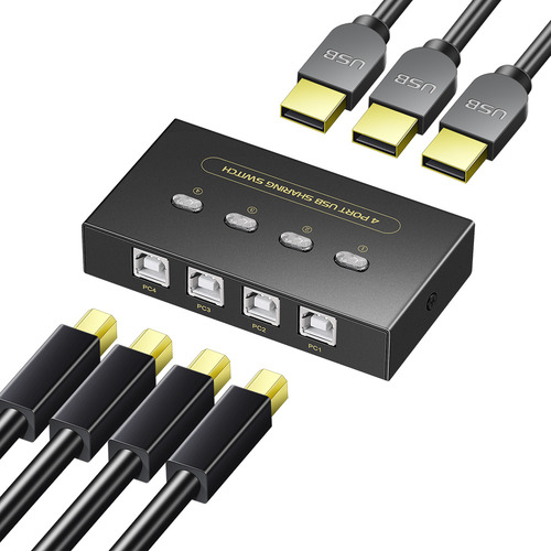 Conmutador Usb Kvm Switch Impresora 4 Entrada Y 3 Salida Multi-Dispositivo Compartido Interfaz USB Botón Conmutador Cable de Conexión para Conmutador Compartido de Interfaz USB.
