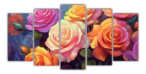Cinco Canvas Estilo Galeria Rosas Interiores 100x50cm